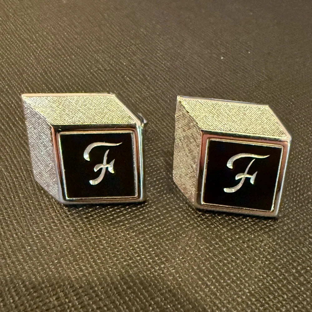 Black and Silver Initial Cufflinks